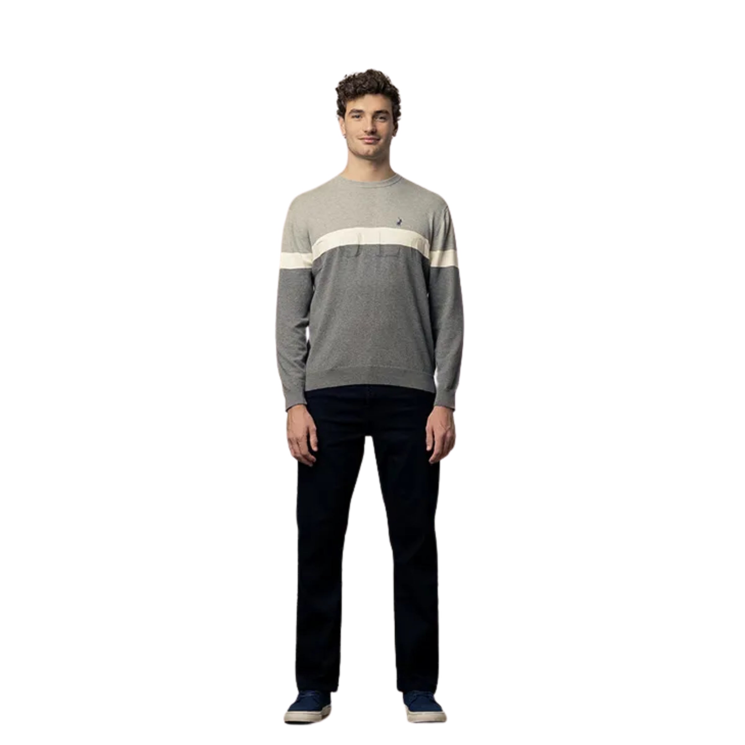 Polo Sweater Colour Block Grey Milange